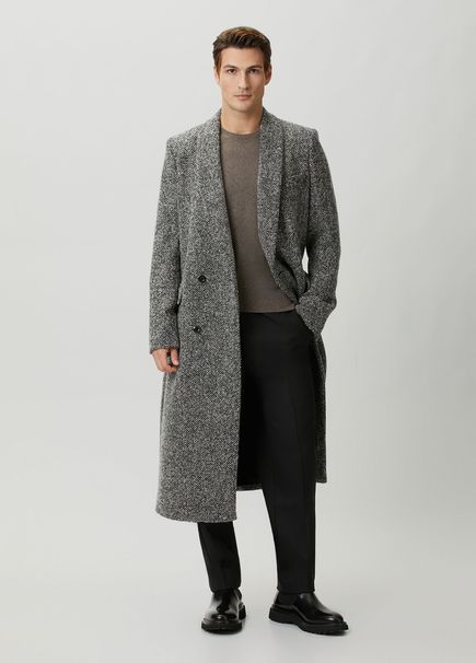 Grey Double-Breasted Wool Coat