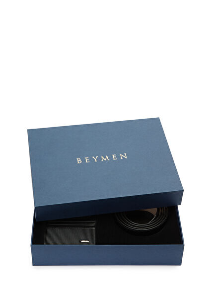 Siyah 3lü Erkek Deri Aksesuar Set