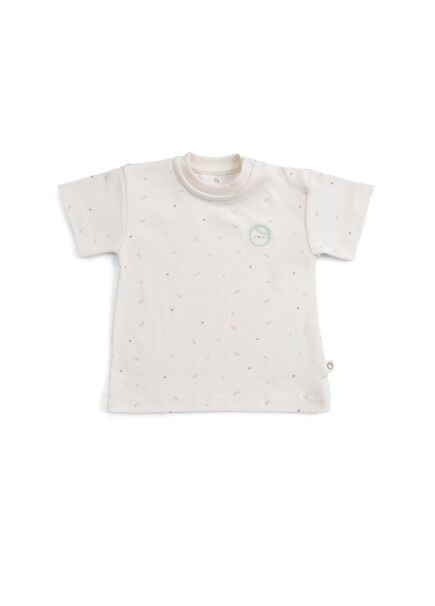 Ecru Organic Cotton Twig Patterned Unisex Baby T-Shirt