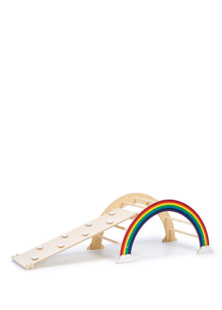 Montessori Pikler Gökkuşağı Canlı Renkler Ahşap Merdiven Rampalı Aktivite Tırmanma Seti