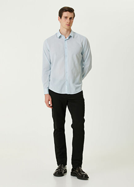 Qsimple Fit Mavi İtalyan Yaka Erkek Gömlek