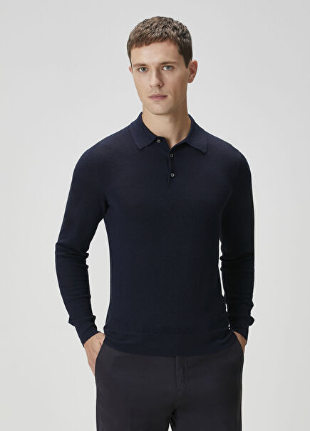 Lacivert Polo Yaka İpek Triko