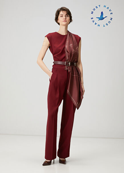 Burgundy Double Pleated Palazzo Trousers