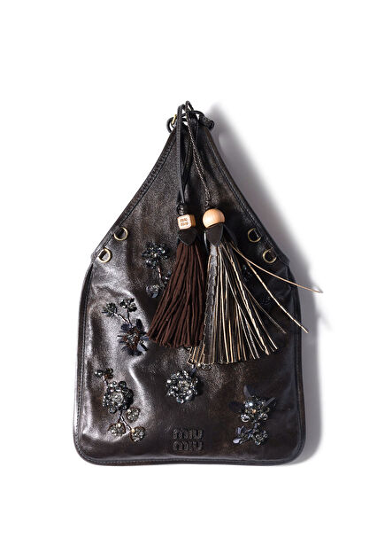 Nakışlı Kahverengi Napa Deri Kadın El Çantası