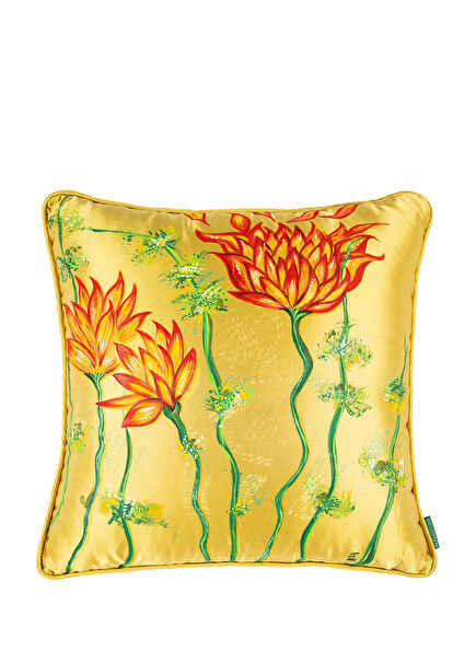 Protea Hand-Painted Silk Pillow 45x45 cm