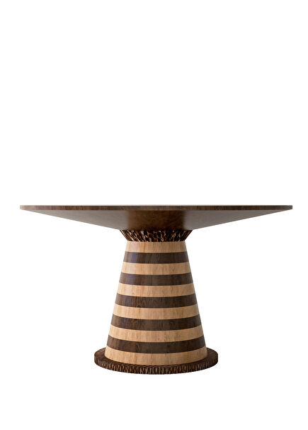 Moi Brown Wooden Striped Round Dining Table