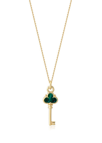Malachite Big Key Women's Gold Necklace
