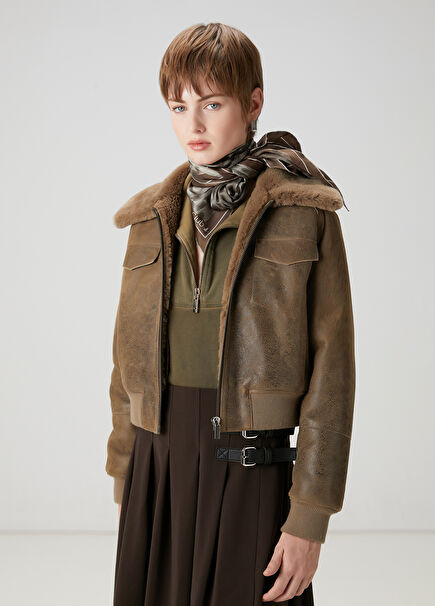 Haki Shearling Deri Ceket