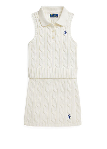 White Braided Pattern Girls' 2-Piece Set