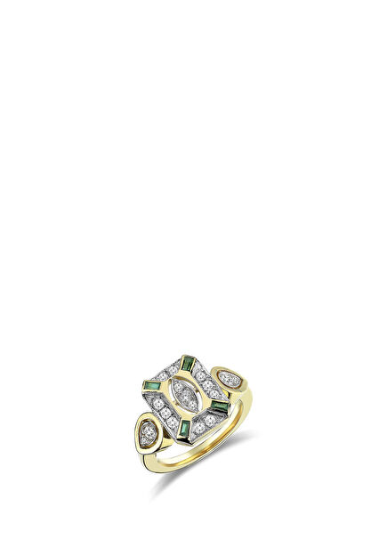 Focus Stone Detailed Women's Gold Ring