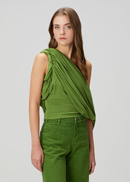 Green Draped Jersey Blouse