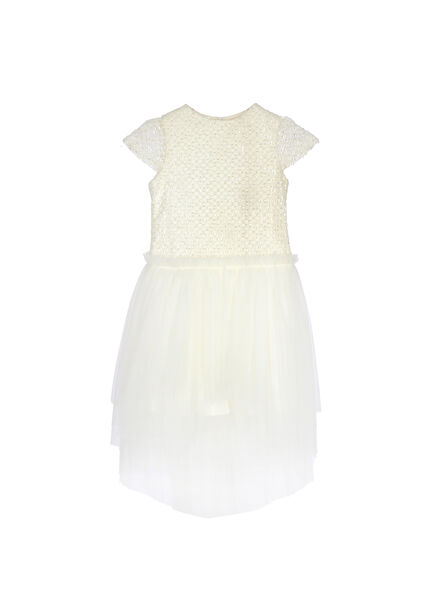 Miss Swan Swan Print White Low-Cut Short Sleeve Girls' Dress