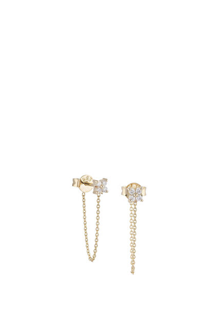 14K Gold Unisex Earrings with Flower Diamond Stones