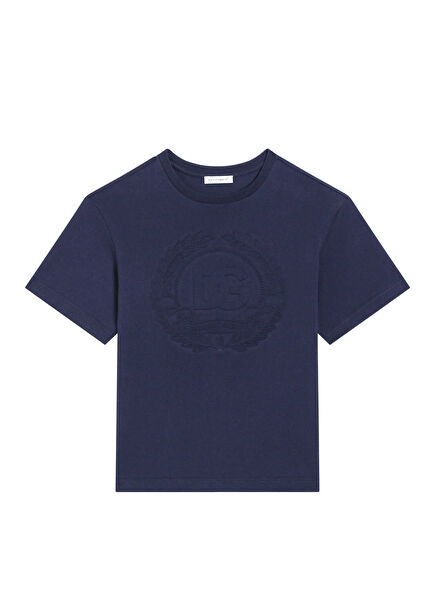 Koyu Mavi Logo Nakışlı Erkek Çocuk T-shirt