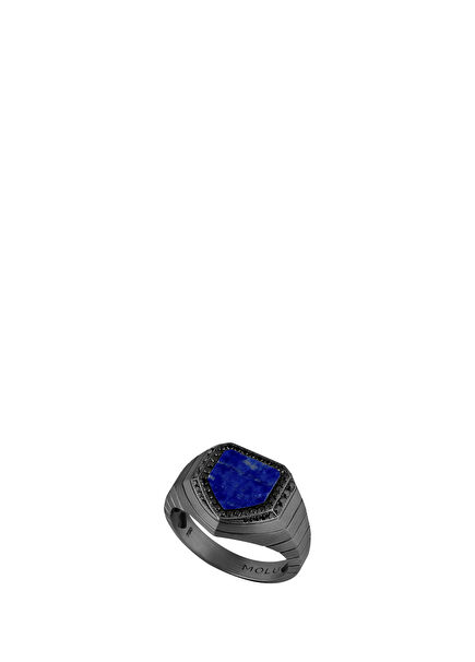 Legend Siyah Pırlantalı Lapis Lazuli 925 Ayar Gümüş Erkek Yüzük