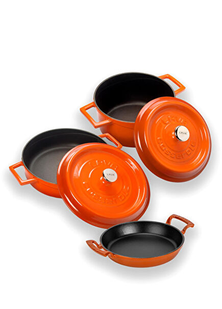 Trendy Series Orange Cast 6 Piece Pots and Pans Set