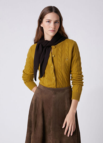 Oil Green Cable Knit Wool Cardigan