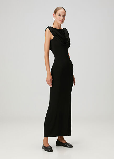 Siyah Degajeli Maksi Elbise