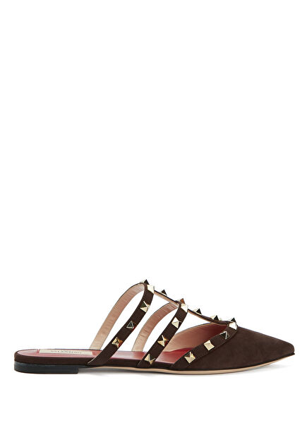 Rockstud Brown Women's Leather Slippers