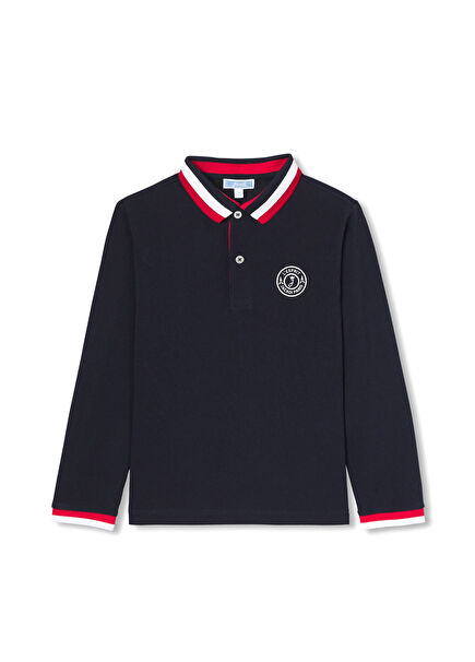 Lacivert Pamuklu Pike Polo Yaka Uzun Kollu Erkek Çocuk Sweatshirt