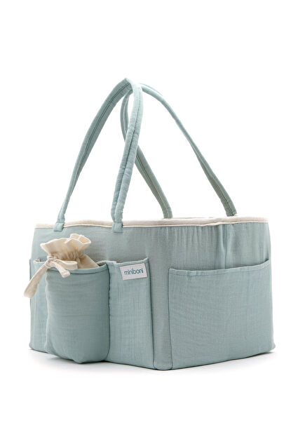 Mint Müslin Çok Gözlü Fonksiyonel Anne Bebek Bakım Çantası