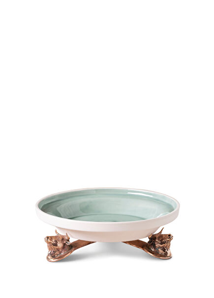 Bull Trio Water Green Bronze Ceramic Appetizer Plate