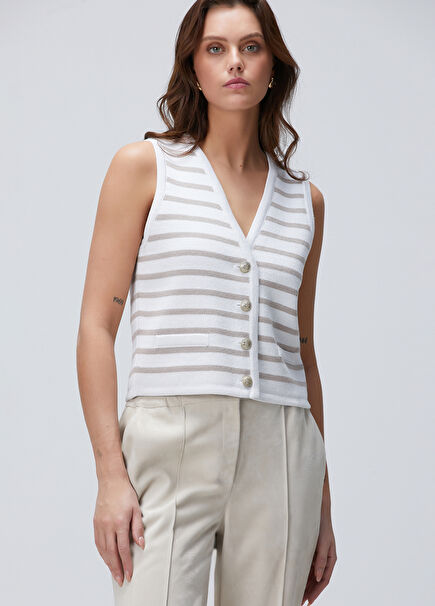 Off-White Striped Knit Vest