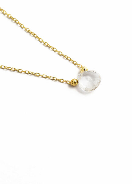 Kristal Kuvars Nisan Doğum Taşı 925 Ayar Gümüş Üzeri 18 Ayar Altın Kaplama Kadın Kolye