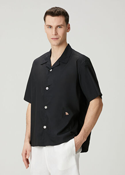 Antrasit Nakışlı Kısa Kollu Gömlek