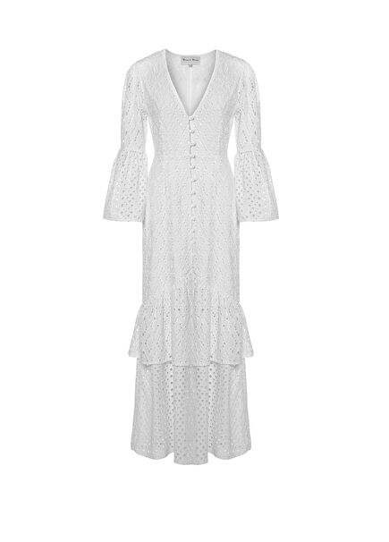 Victoria Brode Front Slit Multi-Layer Long White Women's Dress