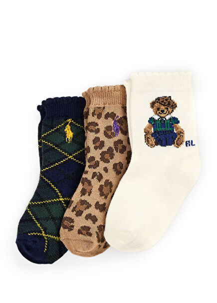 3lü Çok Renkli Kız Bebek Çorap Seti