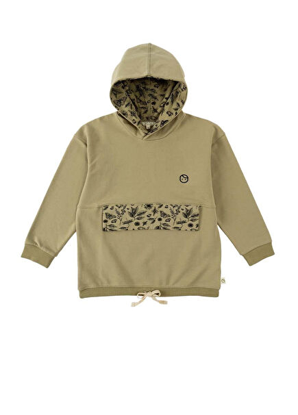 Khaki Organic Cotton Hooded Unisex Kids Sweatshirt with Pockets