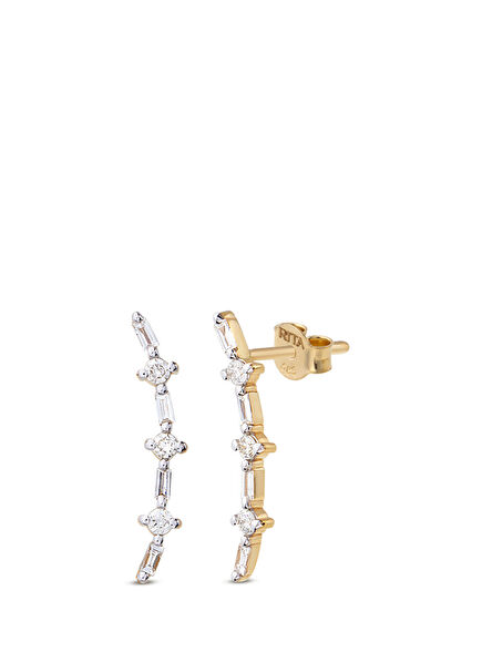 Baget Pırlanta Ear Climber Kadın Altın Küpe
