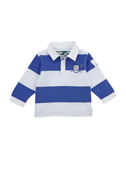 Mavi Beyaz Polo Yaka Erkek Bebek Sweatshirt