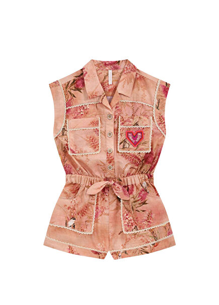 Cascadian Pink Floral Patterned Girls Jumpsuit