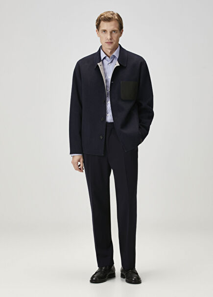Navy Blue Wool Outer Shirt