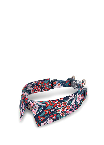 Mavi Renkli Çiçek Desenli Kedi Köpek Boyun Tasması