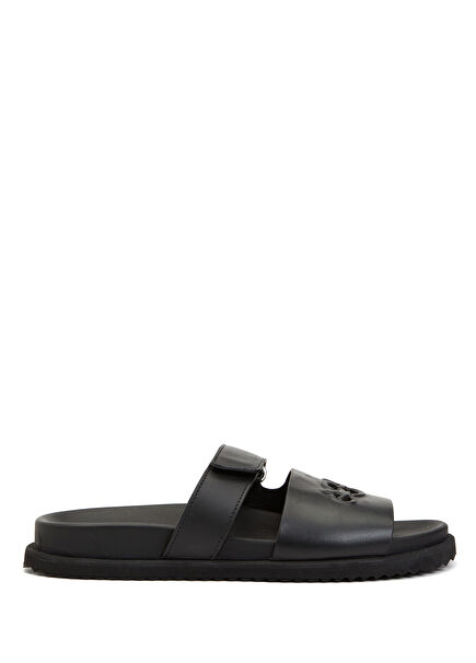 Black Logo Women's Leather Slippers