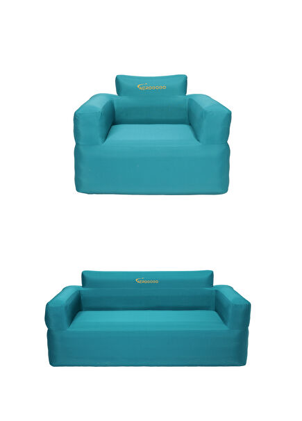 Gıga Set Mavi Dahili Pompalı Çift ve Tek Kişilik Koltuk