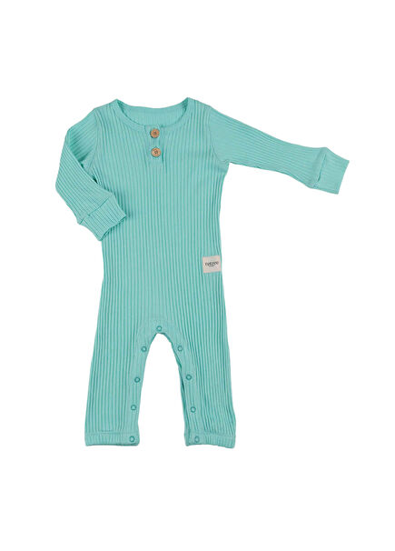Mint Yeşili Fitilli Uzun Kollu Unisex Bebek Tulum
