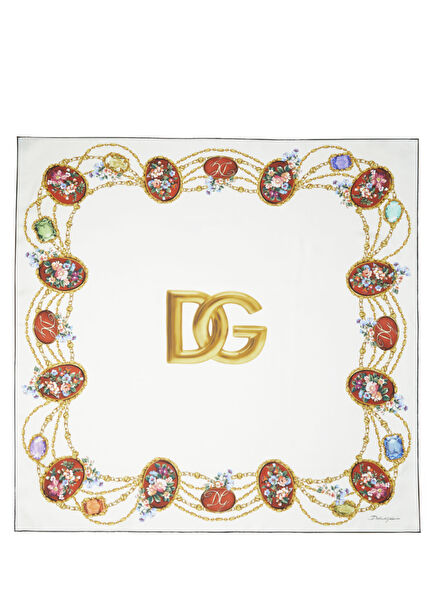 Women's Silk Scarf With White Floral Pattern