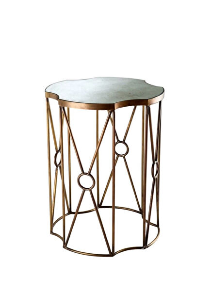 Sun Antik Pirinç Cam Yan Sehpa