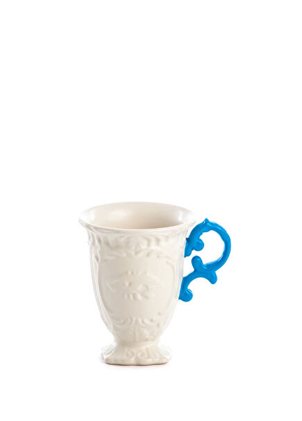 i-Wares Beyaz Porselen Mavi Kulplu Kupa