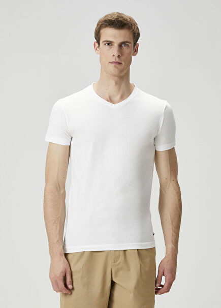 Beyaz Logo Nakışlı Uzun Kollu T-shirt