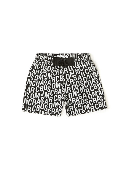 Black Logo Printed Boys' Swim Trunks