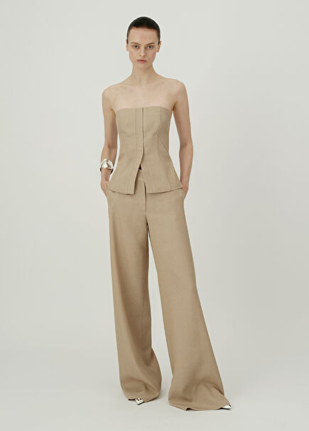 Grace Milk Coffee Wool Blend Wide Leg Women's Pants