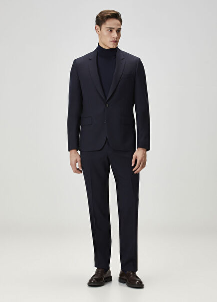 Tailored Fit Lacivert Yün Takım Elbise