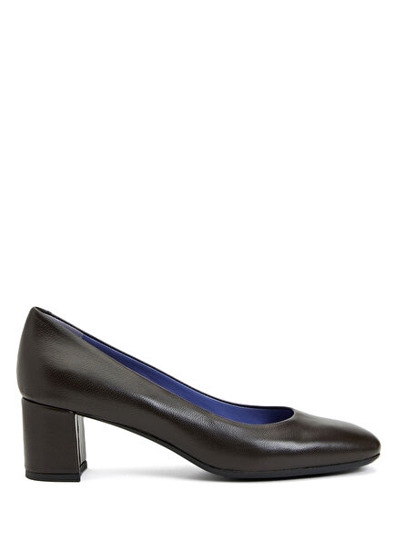 Kahverengi Deri Topuklu Ayakkabı