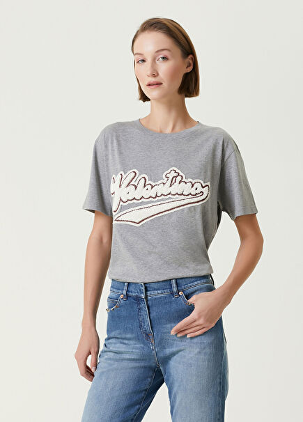 Gri Logo İşlemeli T-shirt