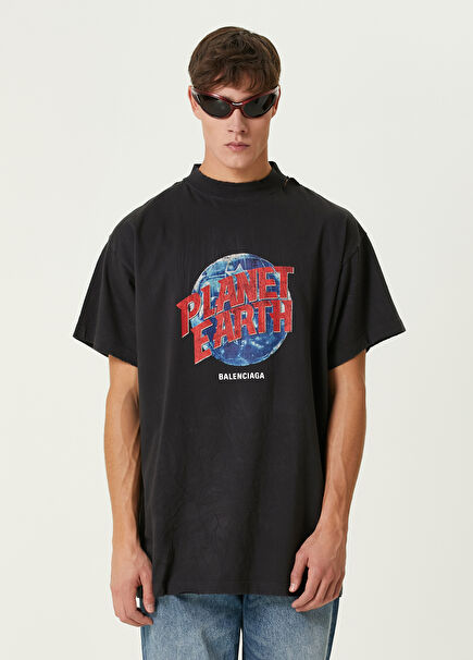 Planet Earth Black Oversized T-shirt